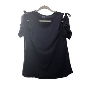 LOFT Dark purple cold shoulder short sleeve top women’s L